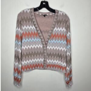 Drew tan cream colorful chevron long sleeve v-neck cardigan sweater - small
